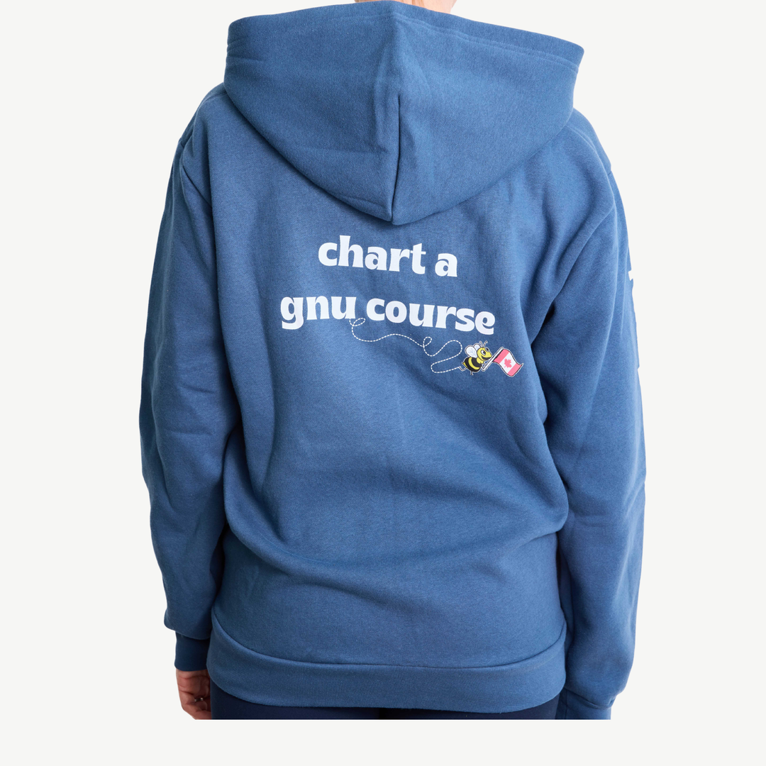 GnuSanté Chart a new course blue zip hoodie – back