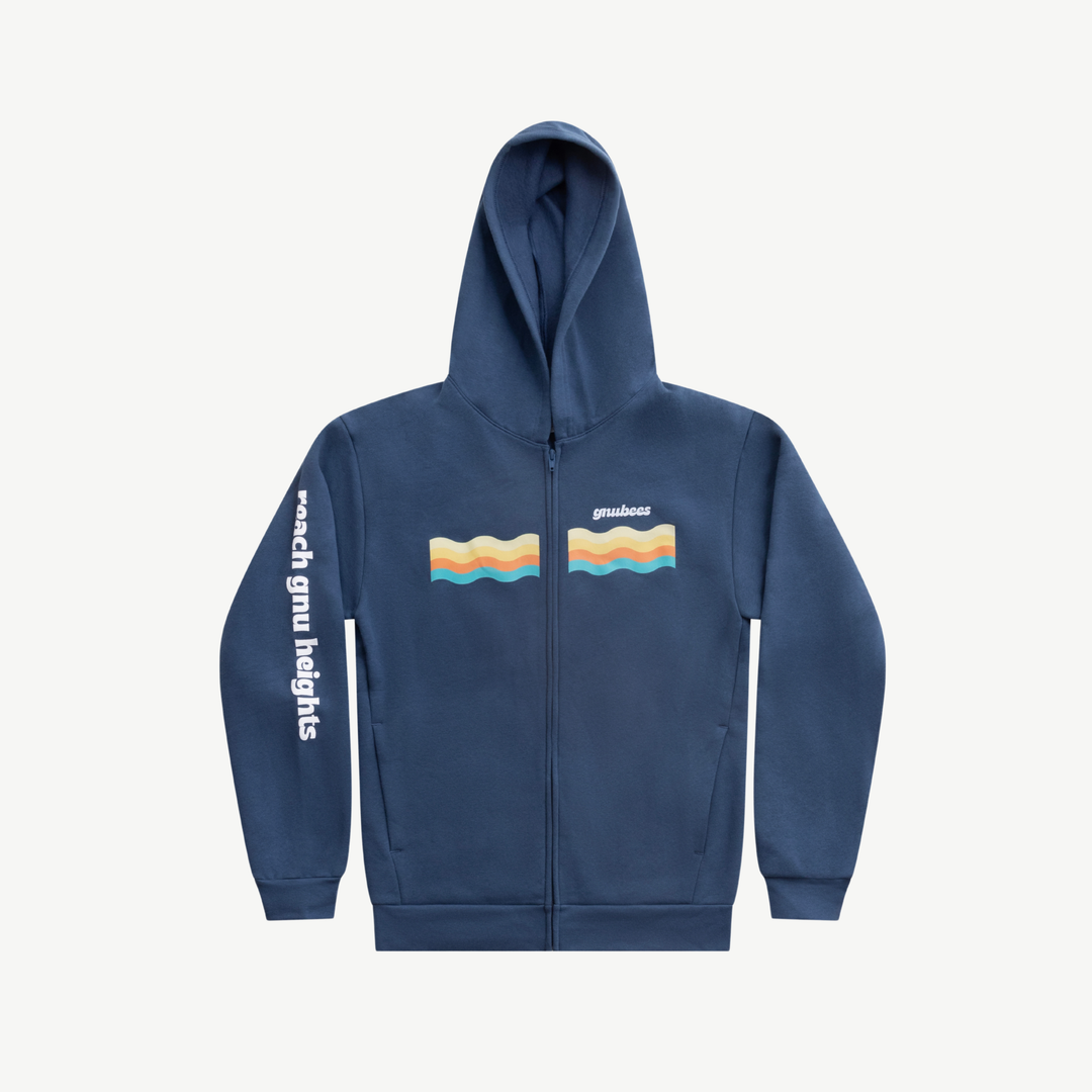 GnuSanté Chart a new course blue zip hoodie – flat front